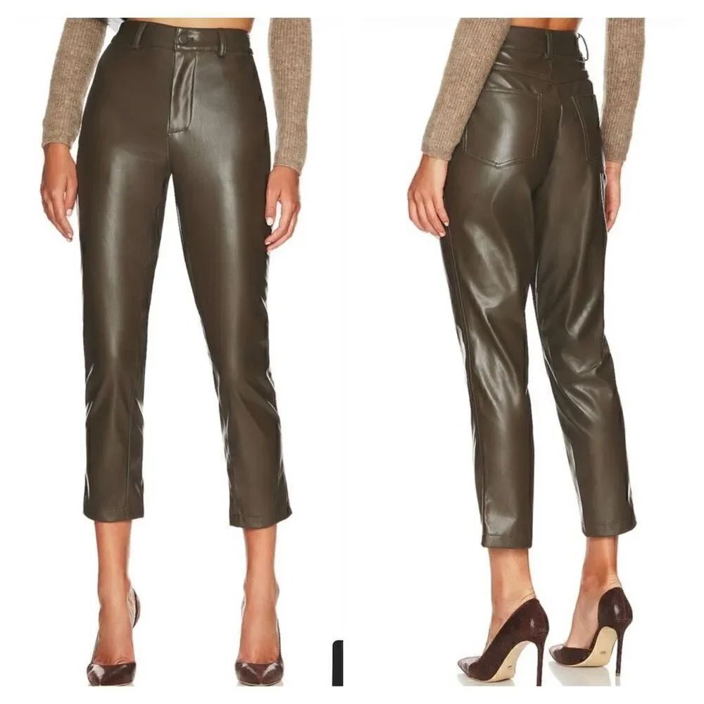 BCBGeneration Women's High Rise Straight Leg Faux Leather Crop Olive Pants M NWT